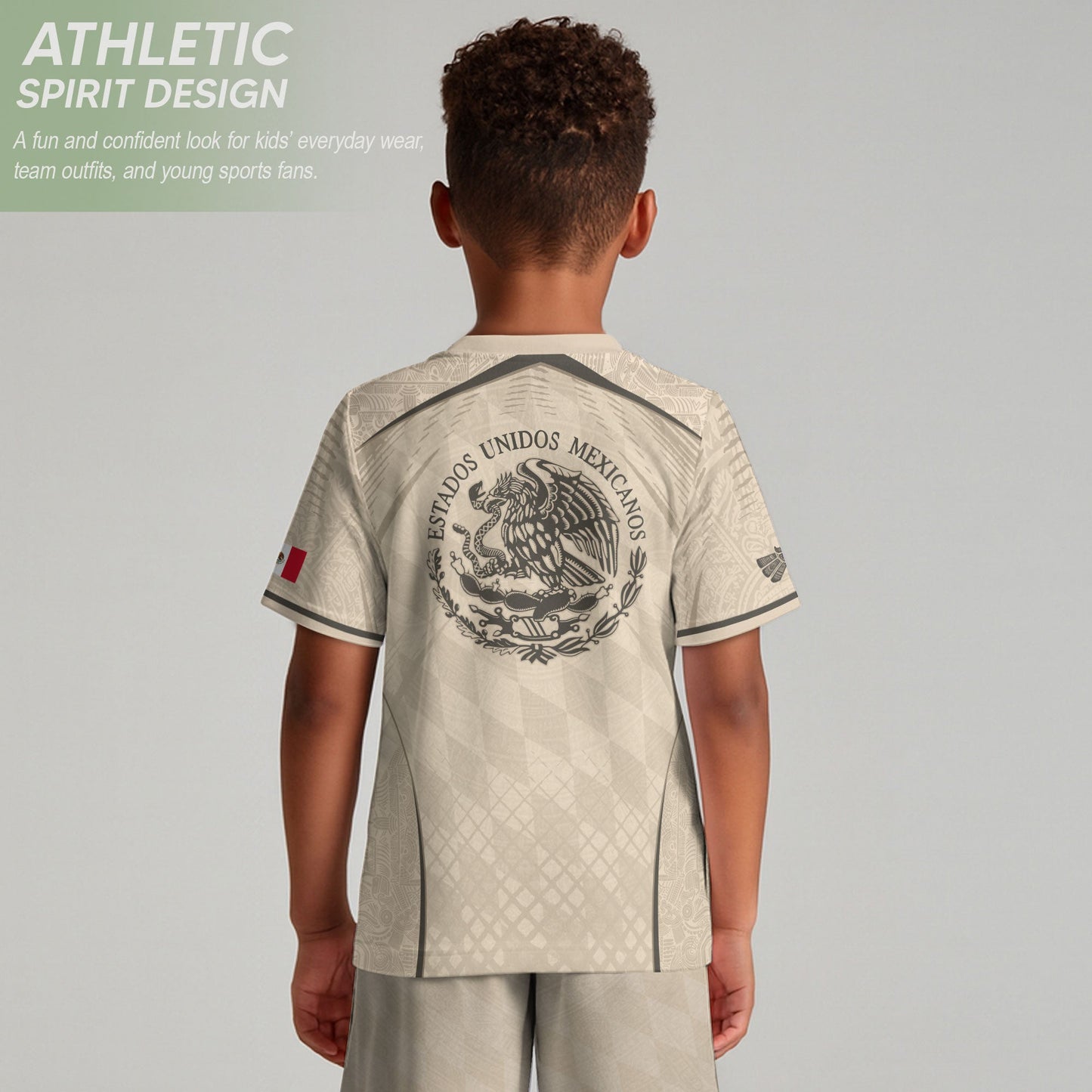 Mexico Youth Soccer Jersey Aztec Design Kids Football Uniform Breathable Sportswear Set