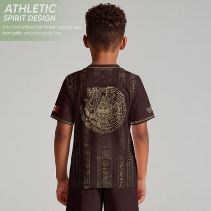 Mexico Youth Soccer Jersey Maroon Aztec Kids Football Shirt Vintage Heritage Sportswear