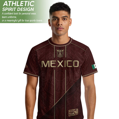 Mexico Soccer Jersey Men Maroon Gold Heritage Football Shirt Aztec Style Top