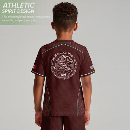 Mexico Soccer Jersey Youth Maroon Aztec Eagle Football Shirt Classic Fan Wear