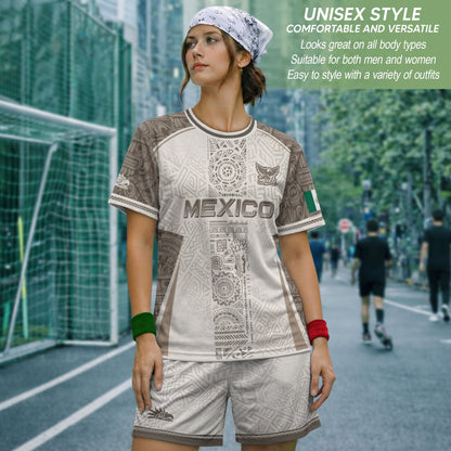 Mexico White Aztec Heritage Pattern Soccer Jersey Mexican Culture Design