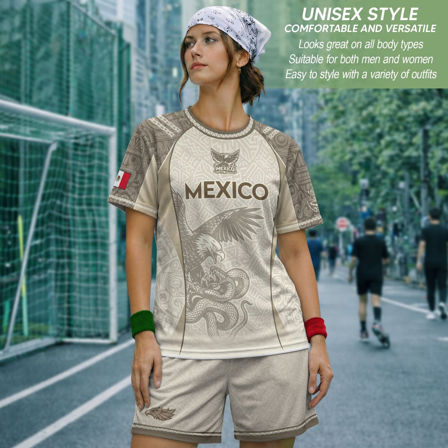 Mexico Beige Aztec Eagle Snake Heritage Soccer Jersey Mexican Pride Design