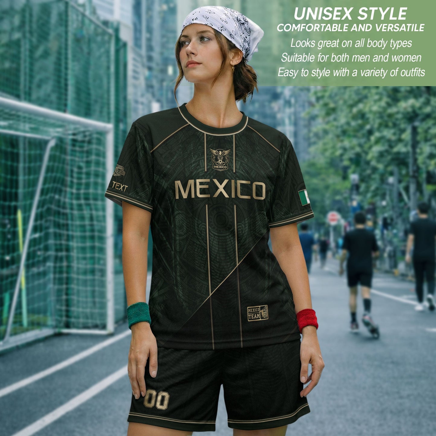Mexico Soccer Jersey Personalized Name Number Green Aztec Sun Stone Design Kit