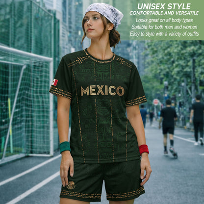 Mexico Soccer Jersey Green Pattern, Stylish Aztec Football Shirt Fans