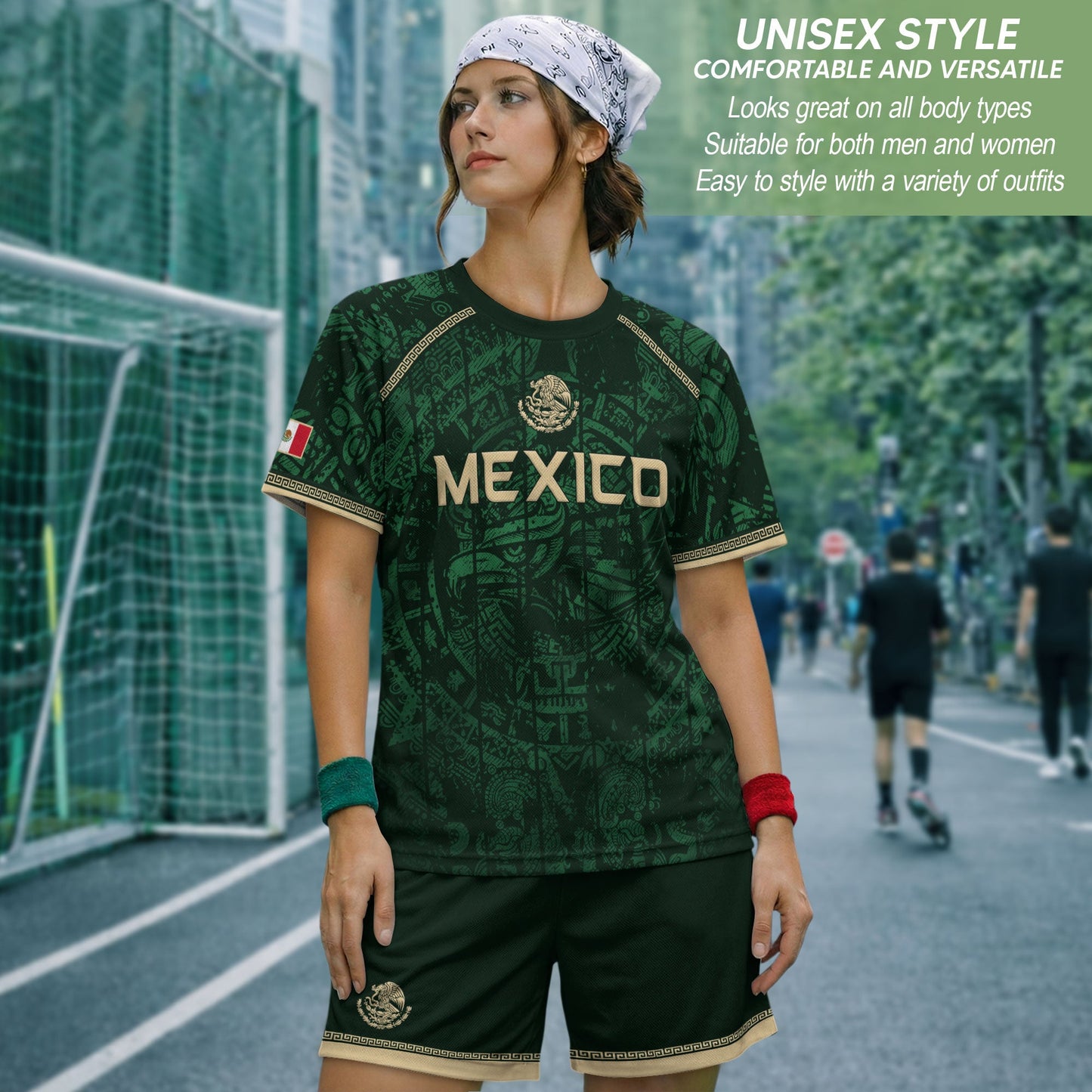 Mexico Soccer Jersey Green Eagle Crest - Aztec Sun Stone Heritage Fan Football Men Shirt