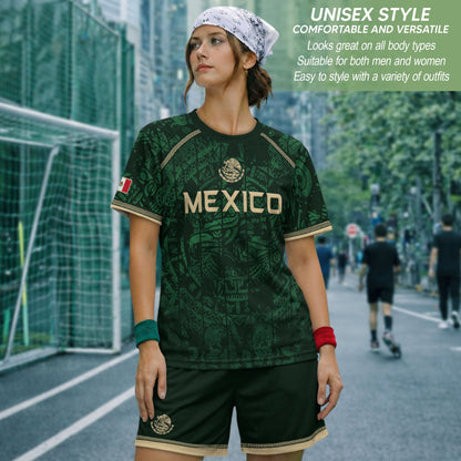 Mexico Soccer Jersey Green Eagle Crest - Aztec Sun Stone Heritage Fan Football Men Shirt