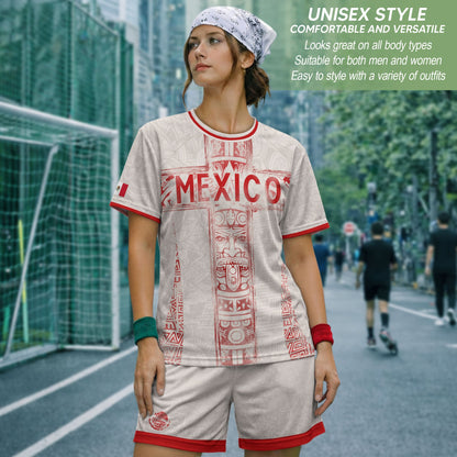 Mexico Soccer Jersey White Aztec Totem Heritage - Mexico Fan Football Design Men Shirt