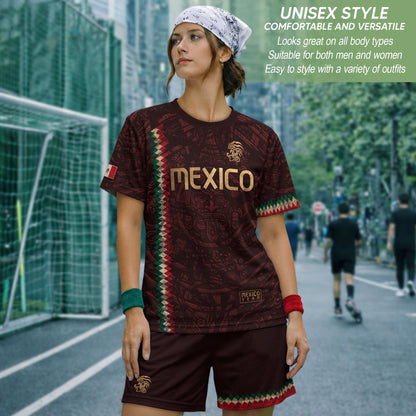 Mexico Soccer Jersey Maroon Gold Aztec Heritage - Mexico National Team Fan Football Shirt
