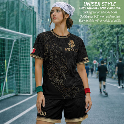 Mexico Soccer Jersey Custom Name - Black & Gold Mexico Map Heritage Football Shirt