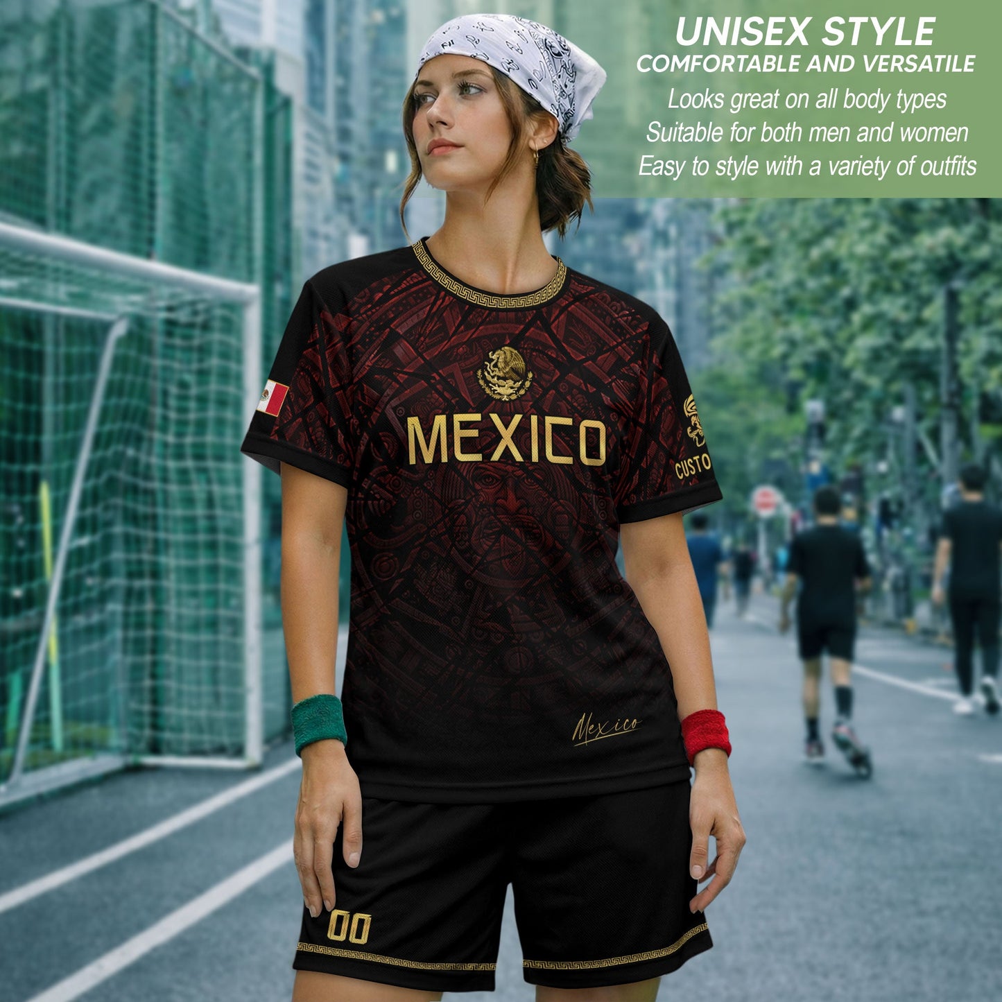 Custom Mexico Soccer Jersey – Maroon Black Aztec Heritage Pattern Personalized Football Shirt