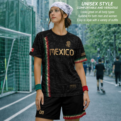 Custom Mexico Soccer Jersey Men Women Black Gold Mexican Football Jersey Playera De Mexico Jersey De Mexico