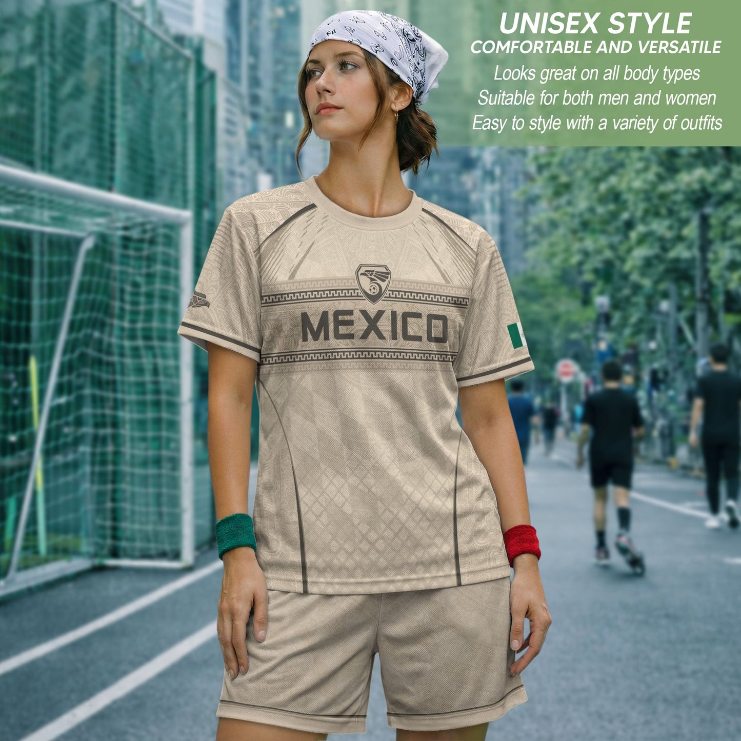 Mexico Soccer Jersey - Beige Vintage Aztec Pattern Heritage Graphic Football Shirt