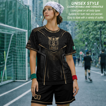 Black Mexico Custom Soccer Jersey Team Apparel Aztec Sun Warrior Football Top