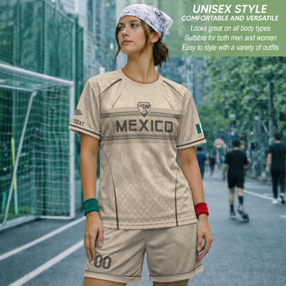 Personalized Beige Mexico Soccer Jersey Aztec Tribal Cream Sport Shirt