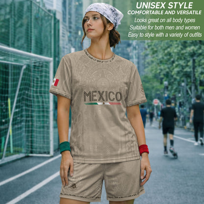 Mexico Soccer Jersey Beige Aztec Calendar Mexican Football Fan Shirt Tee