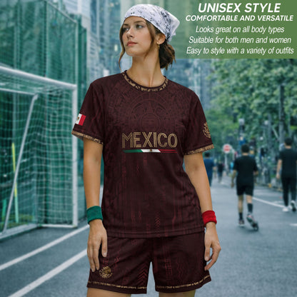 Mexico Football Jersey Maroon Aztec Calendar Soccer Shirt for Mexico Fans