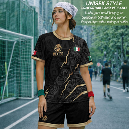 Black Mexico Soccer Jersey Aztec Calendar Design Gold Eagle Heritage Football Shirt