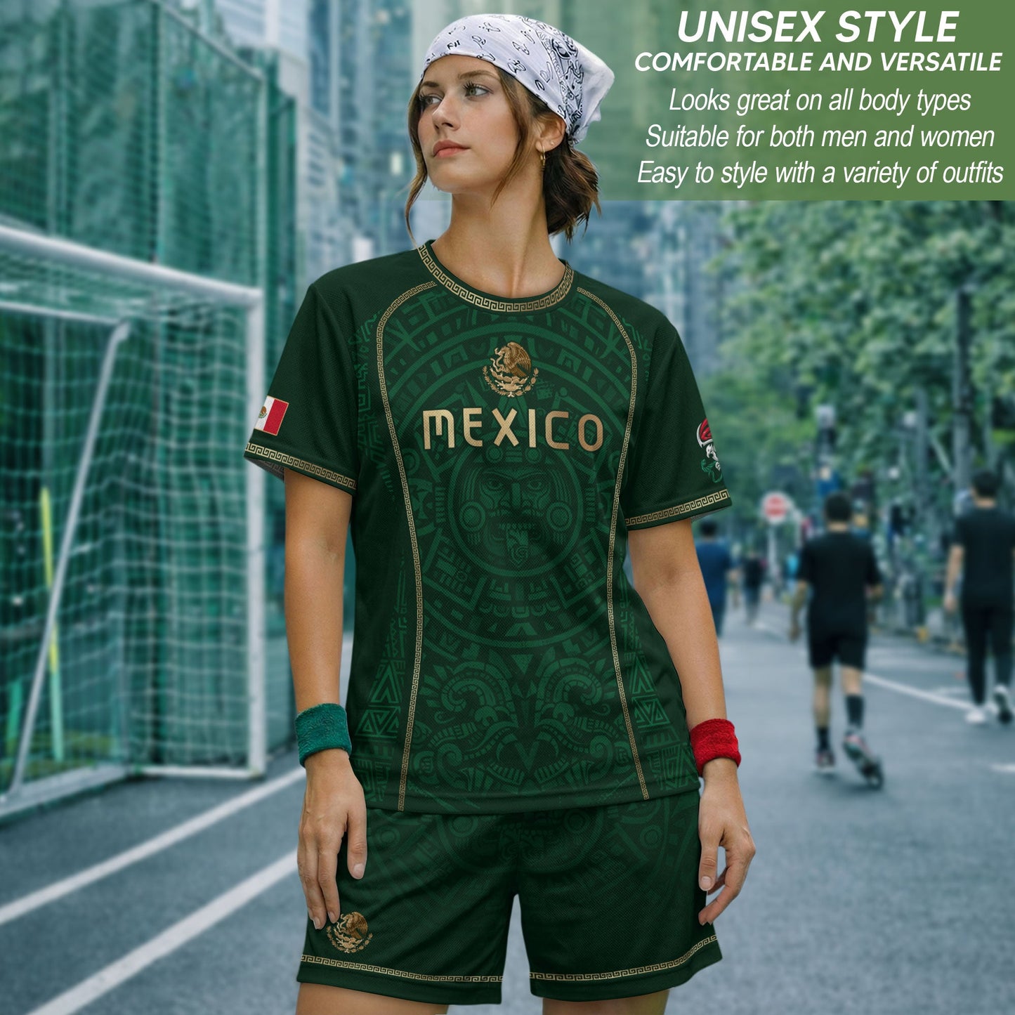 Green Mexico Soccer Jersey Aztec Sun Calendar Mexican Football Shirt for Fans
