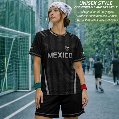 Mexico Soccer Jersey Men Black Aztec Eagle Crest Mexican Football Shirt