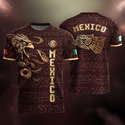 Mexico Burgundy Gold Aztec Eagle Serpent Soccer Jersey