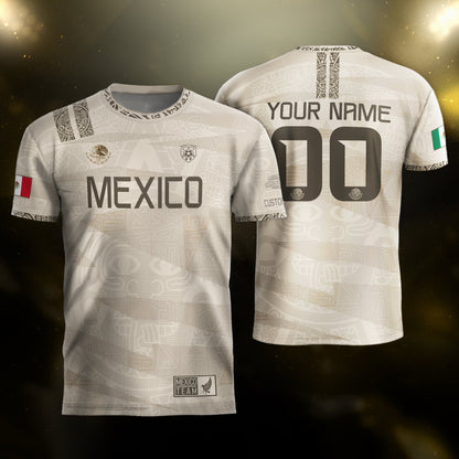 Custom Mexico Beige Aztec Pattern Soccer Jersey