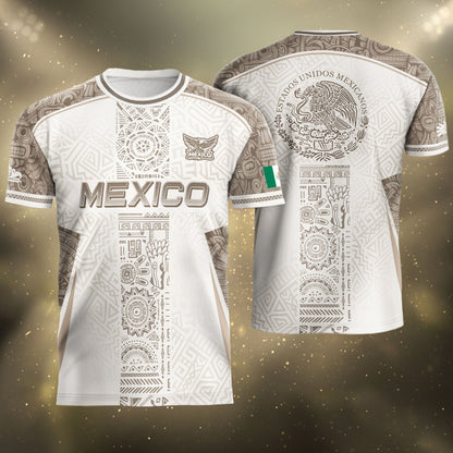 Mexico White Aztec Heritage Pattern Soccer Jersey Mexican Culture Design