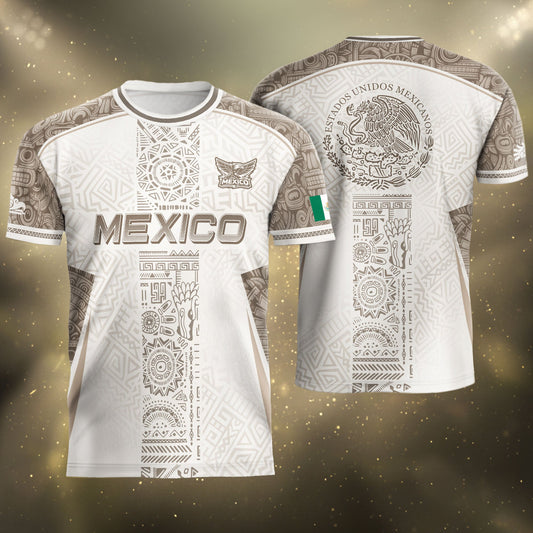 Mexico White Aztec Heritage Pattern Soccer Jersey Mexican Culture Design