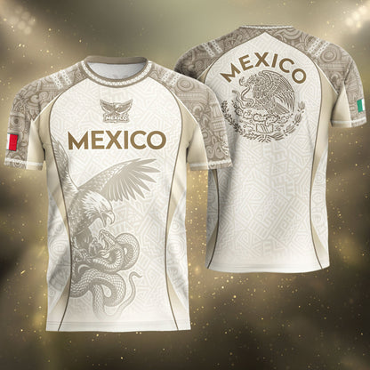 Mexico Beige Aztec Eagle Snake Heritage Soccer Jersey Mexican Pride Design