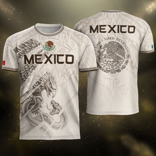 Mexico Soccer Jersey White Aztec Eagle & Snake - Premium National Team Football Shirt