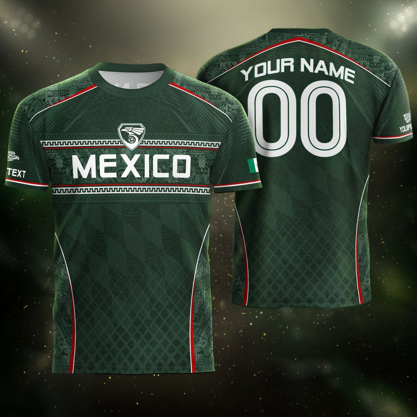 Mexico Soccer Jersey Personalized Name Number Aztec Pattern Green Football Shirt