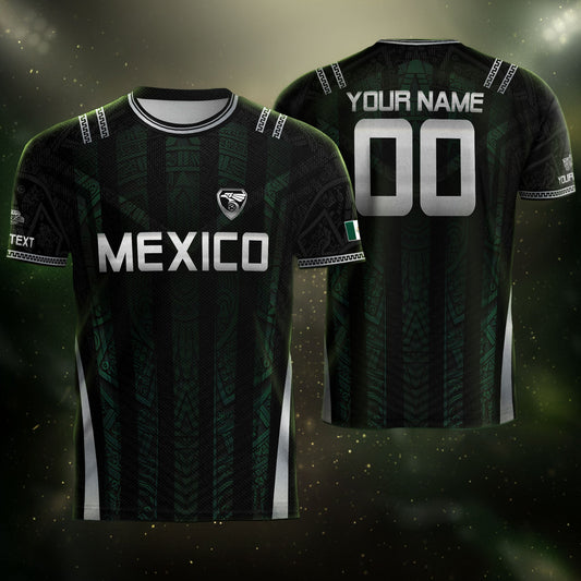Black Mexico Soccer Jersey Custom Name Number Aztec Warrior Spirit Football Shirt