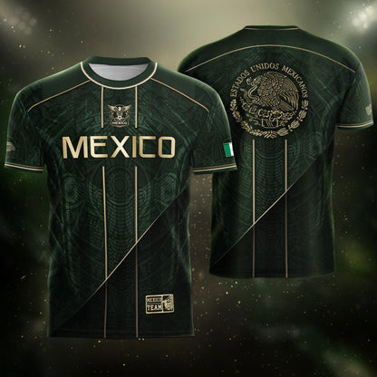 Mexico Soccer Jersey Dark Green Gold Football Shirt Aztec Fan Men Edition Apparel