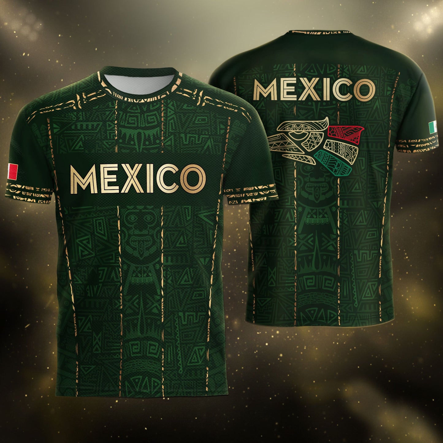 Mexico Soccer Jersey Green Pattern, Stylish Aztec Football Shirt Fans