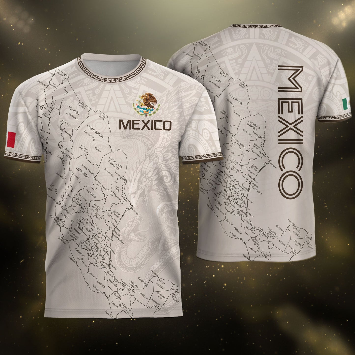 Mexico Soccer Jersey White Map Aztec Heritage Design - Mexico National Team Fan Gift Shirt