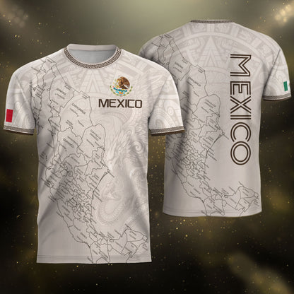 Mexico Soccer Jersey White Map Aztec Heritage Design - Mexico National Team Fan Gift Shirt