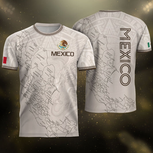 Mexico Soccer Jersey White Map Aztec Heritage Design - Mexico National Team Fan Gift Shirt