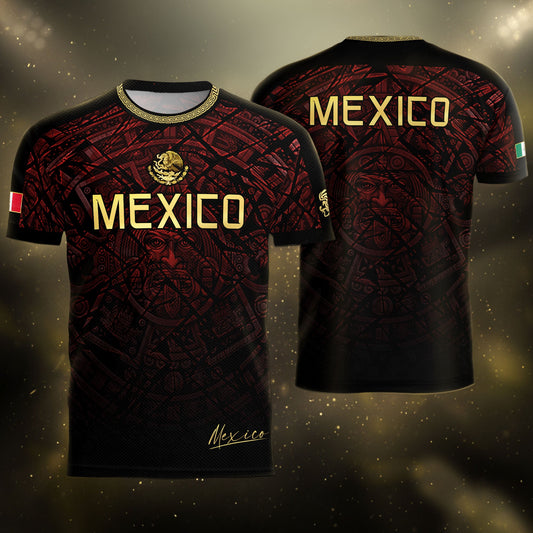 Mexico Football Jersey Maroon Gold Aztec Style – Breathable Shirt for Soccer Fans