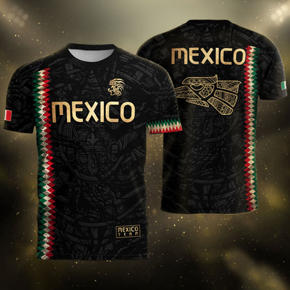 Mexico Soccer Jersey Black Gold Aztec Heritage - Mexico National Team Fan Football Shirt