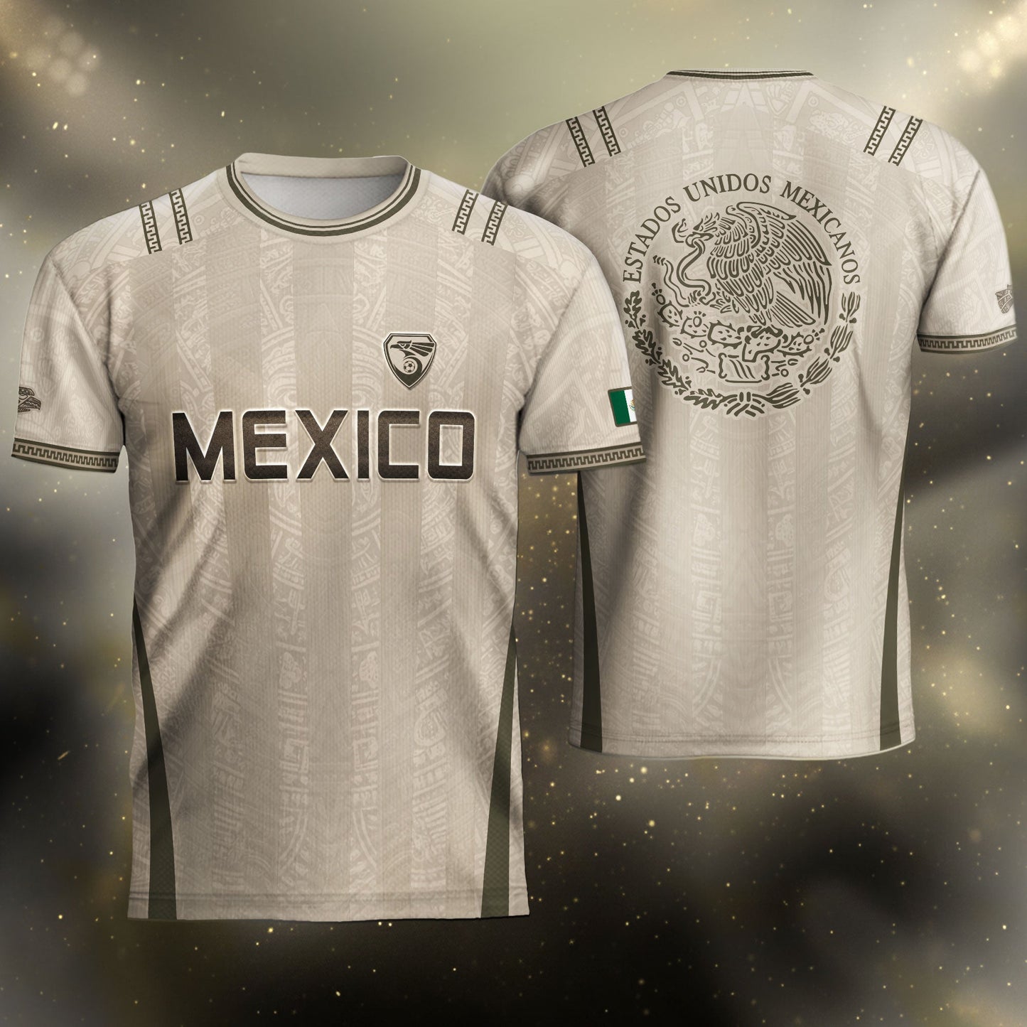 Mexico Soccer Jersey - Beige Vintage Aztec Pattern Heritage Football Shirt
