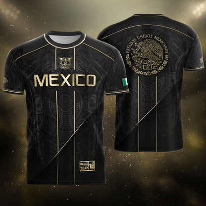 Mexico Soccer Jersey - Black & Gold Aztec Heritage Tribal Football Shirt