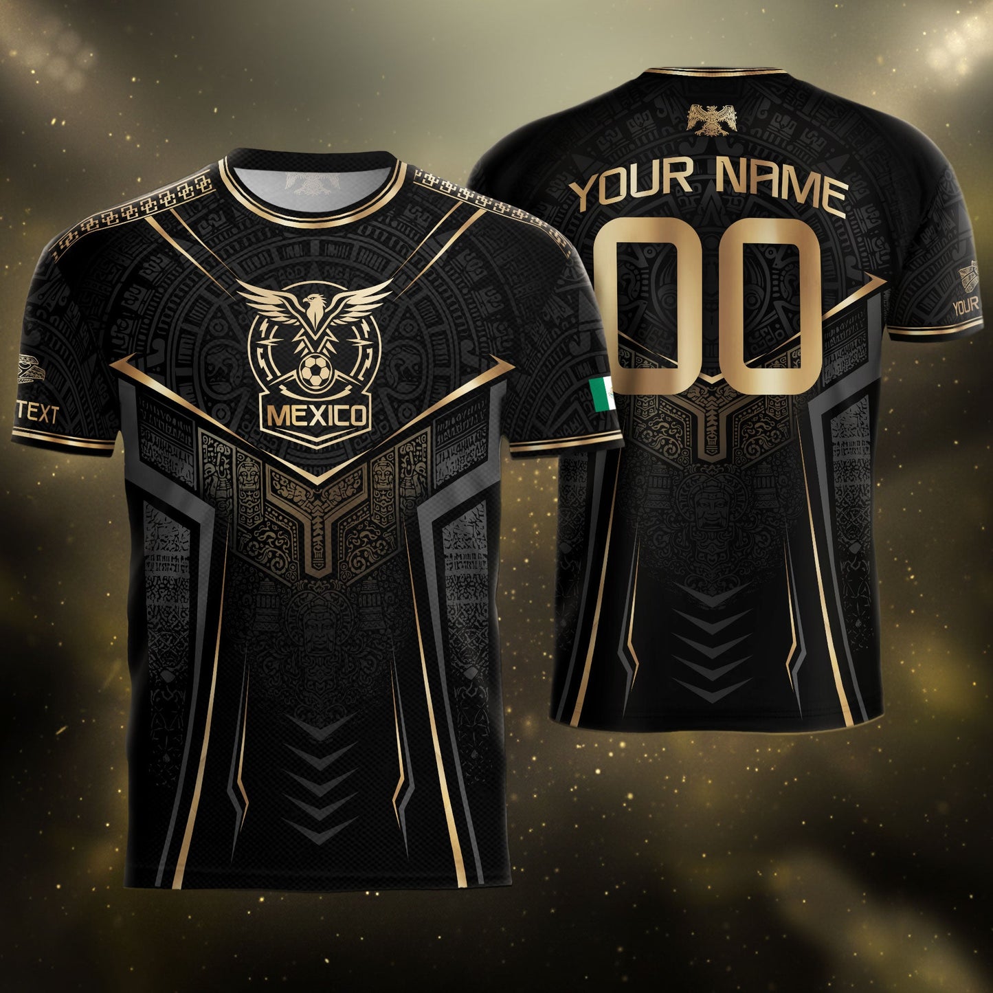 Black Mexico Custom Soccer Jersey Team Apparel Aztec Sun Warrior Football Top