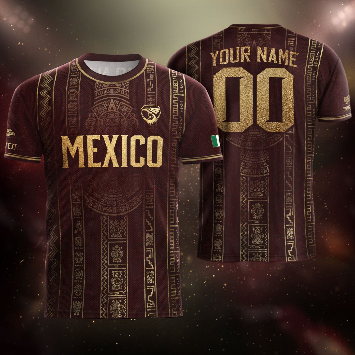 Mexico Soccer Jersey Custom Name Number Aztec Calendar Maroon Shirt