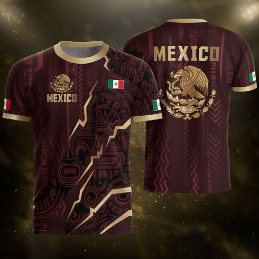 Mexico Soccer Jersey Maroon Aztec Eagle Heritage Gold Trim Mexican Football Shirt