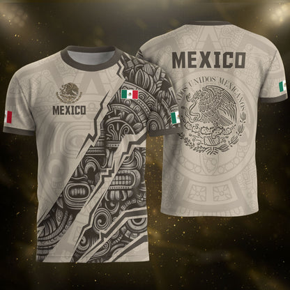 Mexican Heritage Jersey Beige Aztec Design Mexico Eagle Soccer Shirt Men Women