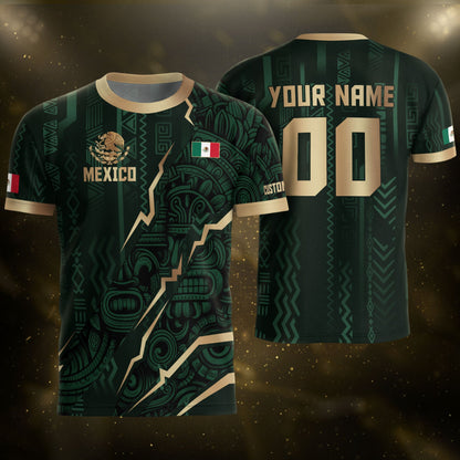 Custom Mexico Aztec Eagle Jersey Green Gold Mexican Pride Heritage Football Soccer Shirt