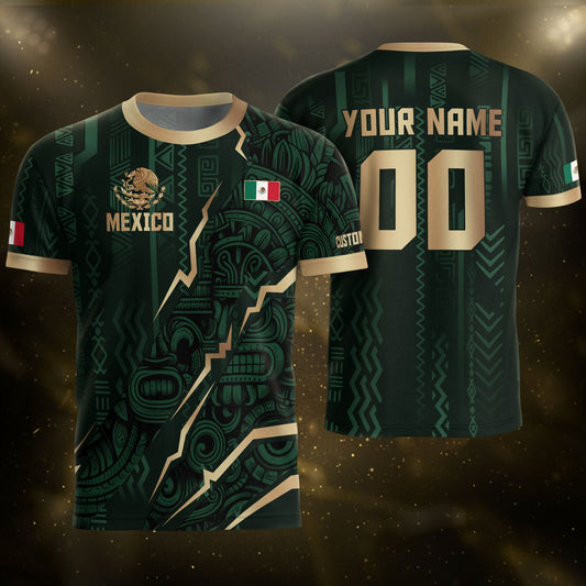 Custom Mexico Aztec Eagle Jersey Green Gold Mexican Pride Heritage Football Soccer Shirt