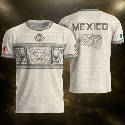 Beige Mexico Soccer Jersey Aztec Heritage Trim Mexican Football Shirt Men Women