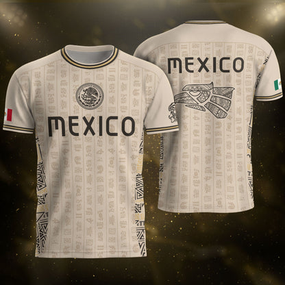 Beige Mexico Soccer Jersey Aztec Heritage Pattern Mexican Football Shirt Unisex