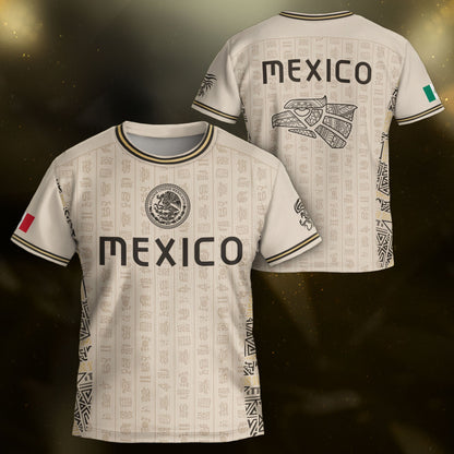 Mexico Kids Soccer Jersey Vintage Mayan Pattern Cream Toddler Sportswear Shirt
