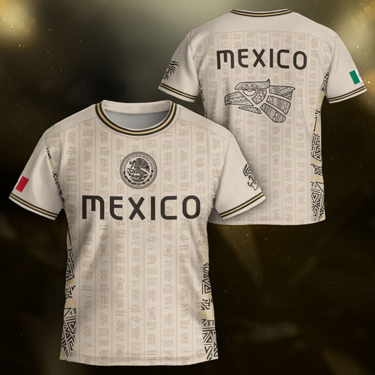 Mexico Kids Soccer Jersey Vintage Mayan Pattern Cream Toddler Sportswear Shirt